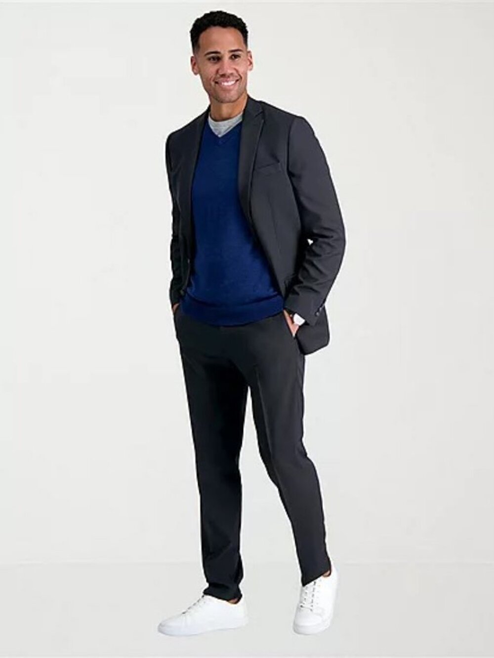 NWT J. Ferrar Men Size 44 REGULAR 44R Charcoal Gray Slim Fit Blazer Suit Set NEW